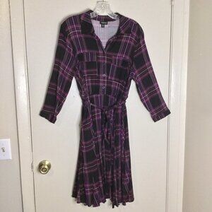 Torrid Purple Plaid Challis Button Front Shirt Dress